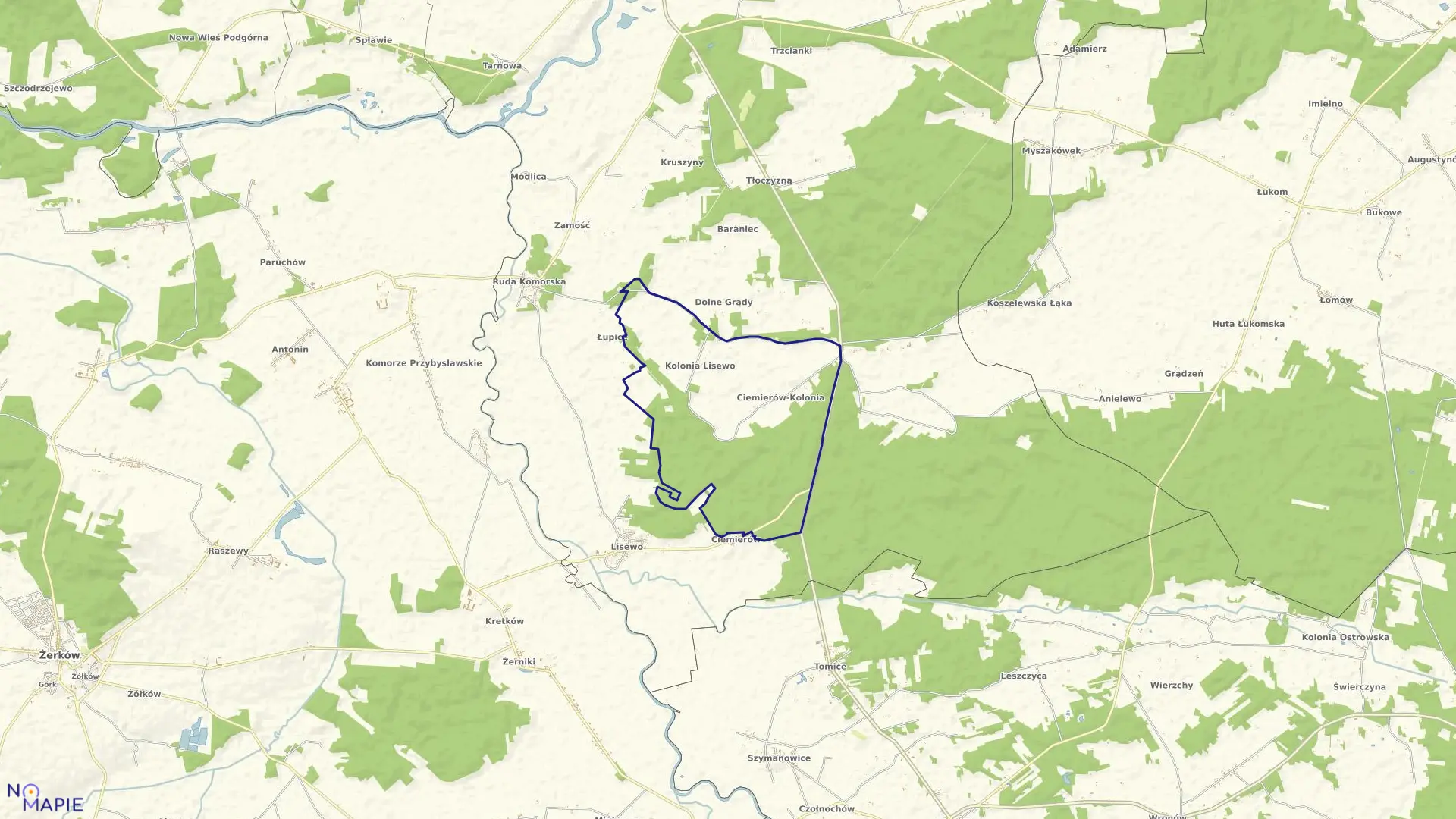 Mapa obrębu CIEMIERÓW KOLONIA w gminie Pyzdry