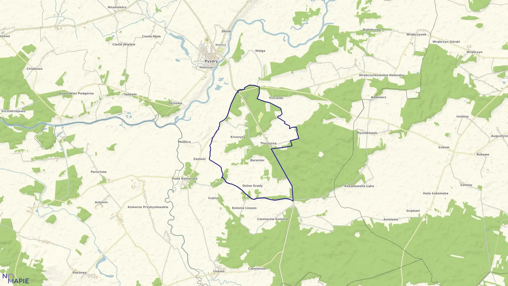 Mapa obrębu GRĄDY DOLNE w gminie Pyzdry